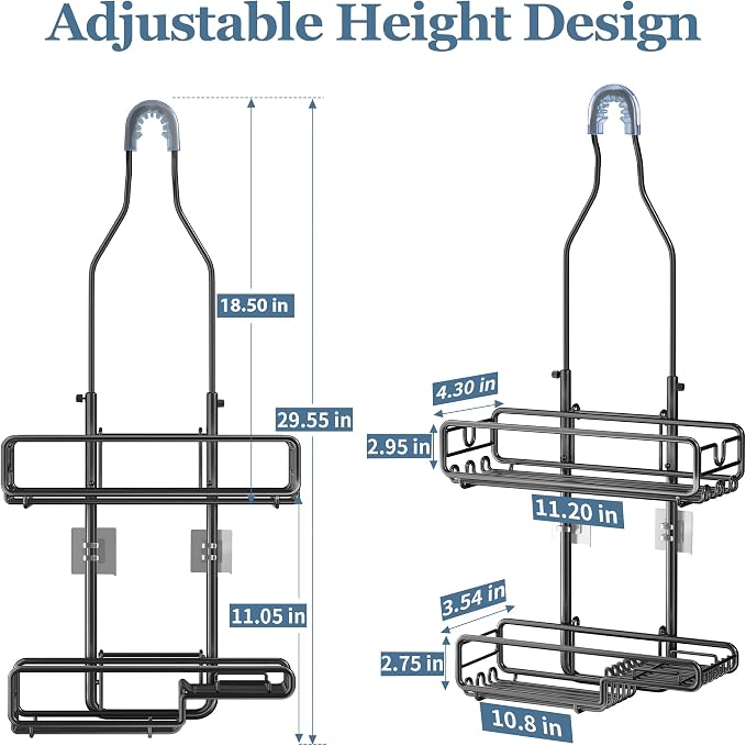 Skyapex Hanging Shower Caddy Bathroom Organizer - Over The Shower Head Adjustable Rack for Tall Showerheads, Extra Large Storage Shelf with Soap Holder for Big Shampoo Bottles