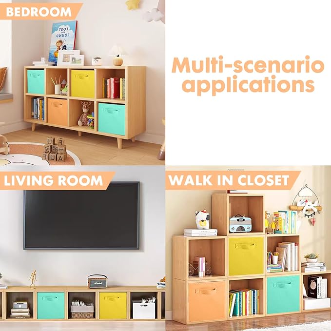 ShellKingdom Storage Bins, Foldable Fabric Storage Cubes And Cloth Storage | Storage Organizer For Closet And Toys, 10.5x10.5x11 INCH, 6 Pack (Mint Green+Orange+Yellow)