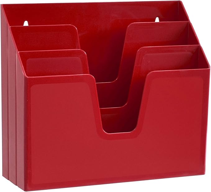 Acrimet Horizontal Triple File Folder Organizer Sorter, Letter Size, Red | 3 compartments to separate and organize documents, folders and papers
