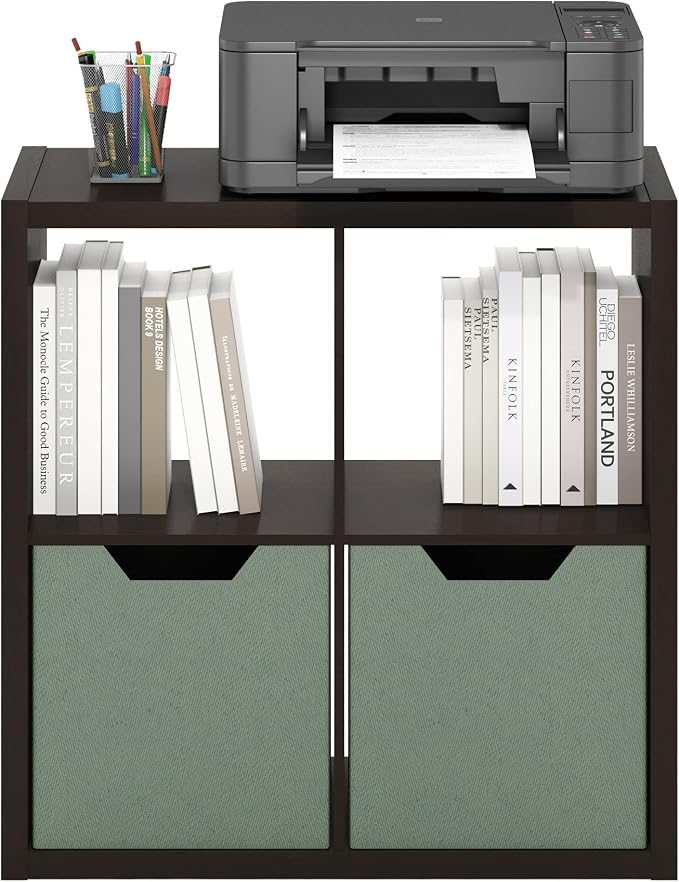 Furinno CUBICLE 4-Cube Book Shelf, Extra Thick Frame Bookshelf, Dark Oak | 14.6" x 30" x 30", Reversible Bookcase with Open Back, for Living Room, Bedroom, Home Office