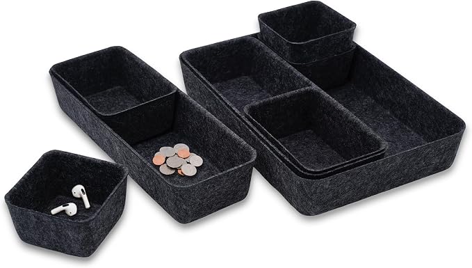 Minimalist Felt Desk Drawer Organizer 8-Piece Charcoal Storage Bins