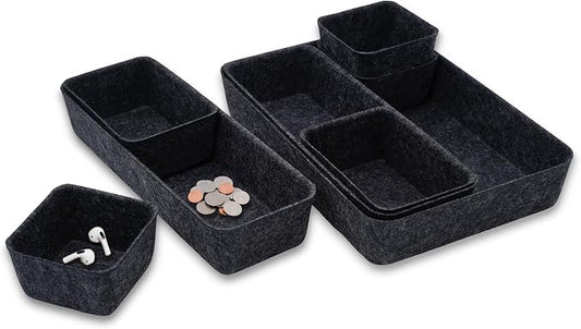 Minimalist Felt Desk Drawer Organizer 8-Piece Charcoal Storage Bins