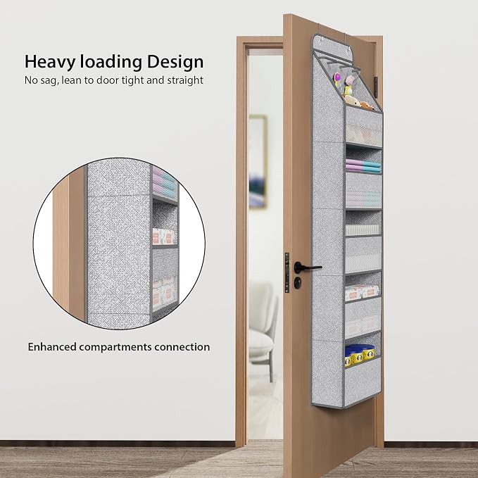 Univivi Over Door Hanging Organizer for Baby Nursery, Grey Pattern, 6-Shelf | Door Storage with Large Capacity Breathable Mesh Pockets, Fabric Over Door Organizer for Baby Essential, Bedroom and Dorm