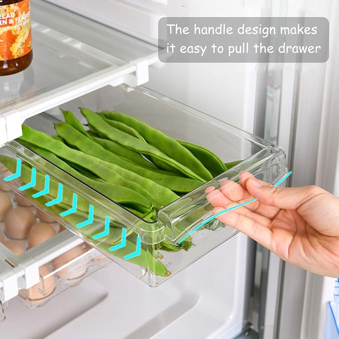 URALFA Fridge Drawer Organizer 2 Pack, Fridge Organizers and Storage | Deli Drawer for Refrigerator, Pull Out Fridge Under Shelf Drawer, Refrigerator Storage Containers for Fruit, Egg, Yogurt