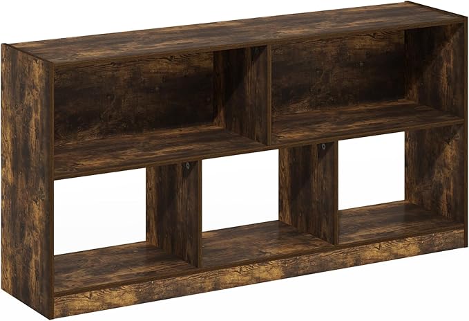 Furinno DALY Book Shelf, 5-Cube Bookshelf, Horizontal Cube Storage Organizer Bookcase, 10.9 x 47.2 x 23.6, for Living Room, Bedroom, Home Office, Amber Pine