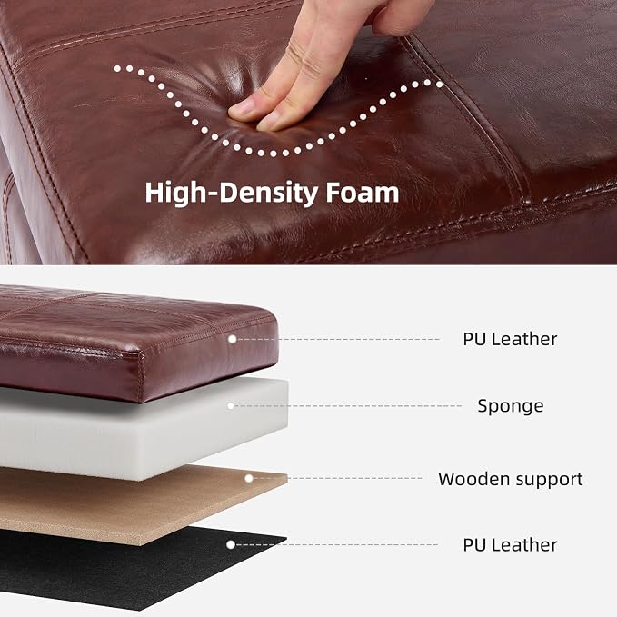 41.5 Inch Brown Faux Leather Storage Ottoman Bench for Bedroom Entryway | 2.8 cu ft hidden storage space,660 lbs load capacity,solid wood legs,ideal for end of bed mudroom
