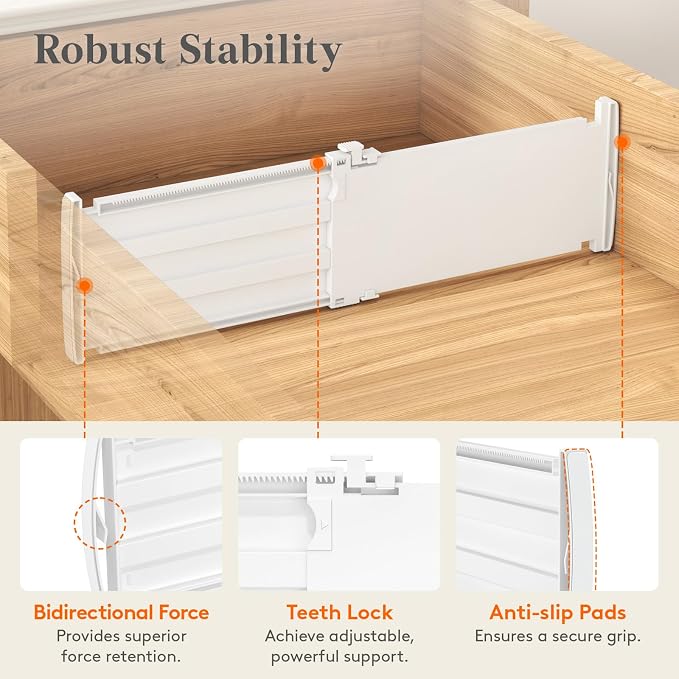 Lifewit 4 Pack 5" High Drawer Dividers for Clothes, 11.5"-18.5" Expandable Dresser Drawer Organizers, Adjustable White Plastic Separators for Kitchen, Cabinet, Nursery, Socks & Underwear Storage