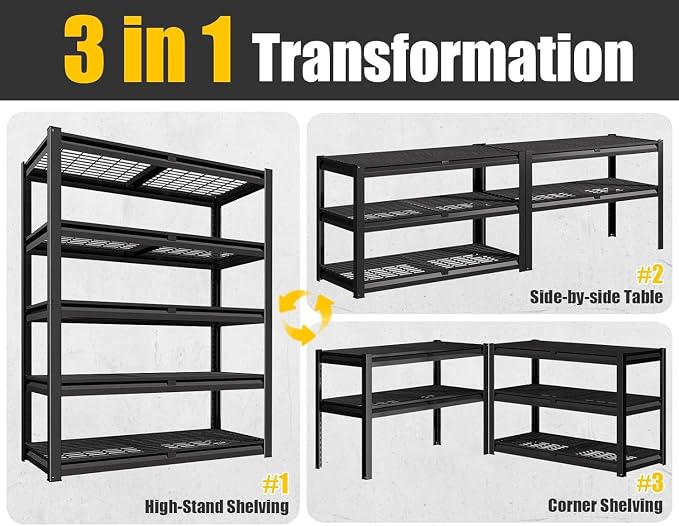 PrimeZone 72" H Heavy Duty Garage Shelving 2500 LBS 5 Tier Heavy Duty | Storage Shelves Adjustable Industrial Metal Wire Shelf for Garage,Pantry,Warehouse,Commercial,48" W X 24" D X 72" H 6Pack