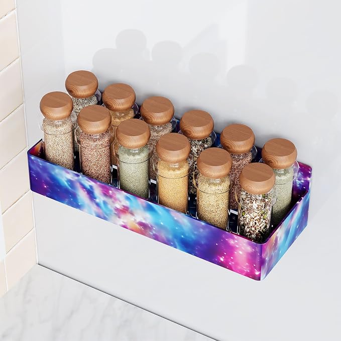 Mystozer Magnetic Spice Rack for Refrigerator, Kitchen Organizer and Storage Shelf, Starry Sky(4 Pack)