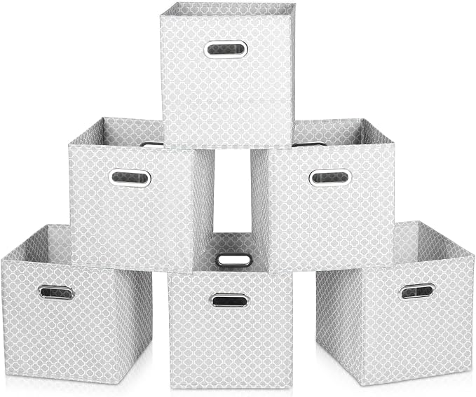 Fabric Cloth Storage Bins,Fabric Cube Organizer with Dual Handles Foldable Cube Storage Baskets for Home Bedroom Storage,Set of 6,（Light Grey）