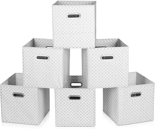 Fabric Cloth Storage Bins,Fabric Cube Organizer with Dual Handles Foldable Cube Storage Baskets for Home Bedroom Storage,Set of 6,（Light Grey）