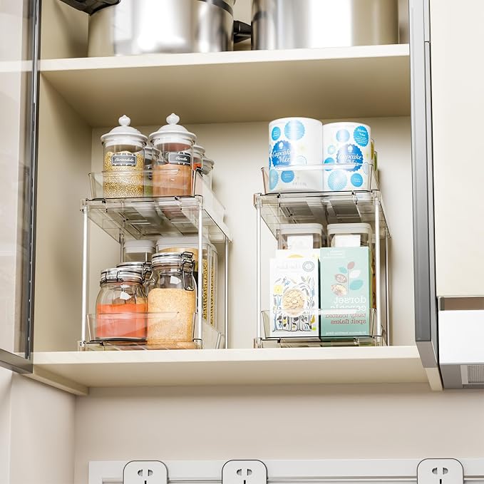 2 Pack 10.6″ High Pull Out Medicine Cabinet Organizer for Vitamin,Pill Bottle and Supplement,2 Tier Slide out Under the Sink Organizer,Bathroom Vanity Storage and Cupboard Undersink Organizers