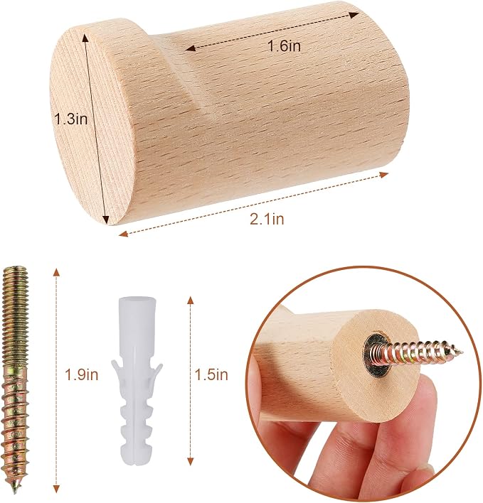 bsdonte 12 Pack Wood Wall Hooks, Natural Wooden Coat Hooks Wall Mounted, Handmade Rustic Hat Hooks Heavy Duty Entryway Wall Hangers for Hanging Towels, Clothes, Bags