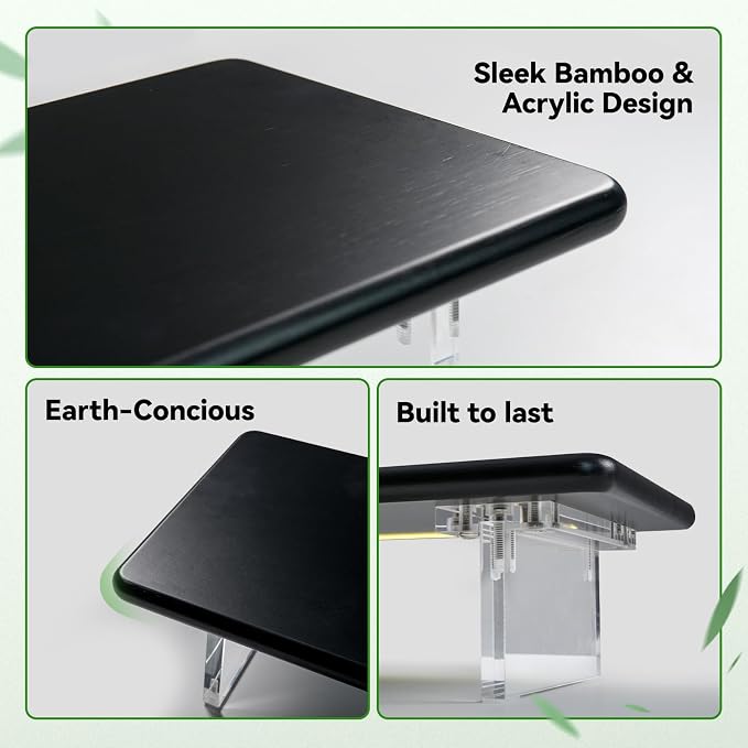 Bamboo Monitor Stand, Desk Shelf with Acrylic Legs and RGB Lights | 31.5-Inch Wide, 3.3-Inch Clearance, Fits Monitor, Laptop, Printer and Speakers for Small Desks