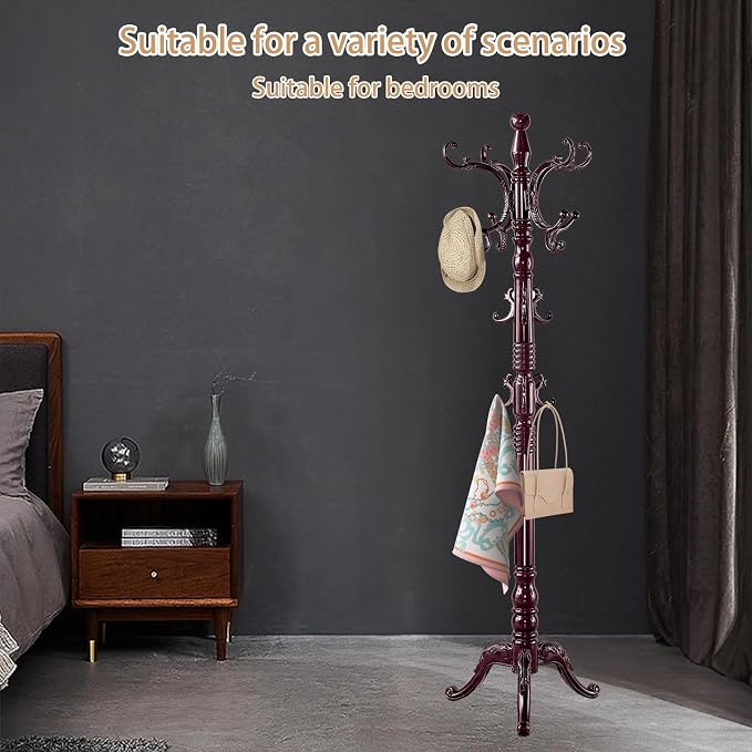 ZOZOE Wooden Coat Rack Stand,Vintage Coat Rack Freestanding with 14 Hooks | Solid Wood Coat Rack,Classic Coat Hanger Stand,Natural Birch Wood Coat Clothes Hall Tree Stand for Entryway Hallway Corner
