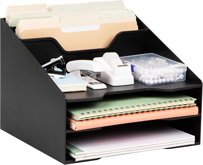Mind Reader Desktop Organizer, Vertical File Holder, Paper Trays, Office, Plastic, Black