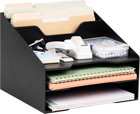 Mind Reader Desktop Organizer, Vertical File Holder, Paper Trays, Office, Plastic, Black