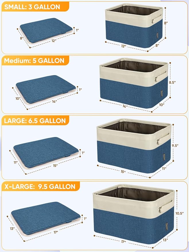 BALEINE 2 Pack Fabric Closet Storage Bins for Shelves, Linen Closet Organizers and Storage, Decorative Baskets for Organizing, Shelf, Clothes, Home, Office (Navy Blue, 14''x10''x8.5'')
