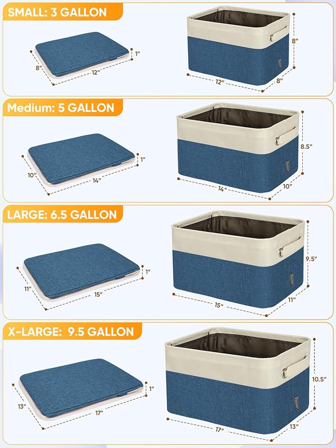 BALEINE 4 Pack Fabric Closet Storage Bins for Shelves, Linen Closet Organizers and Storage, Decorative Baskets for Organizing, Shelf, Clothes, Home, Office (Navy Blue, 12"x8"x8")