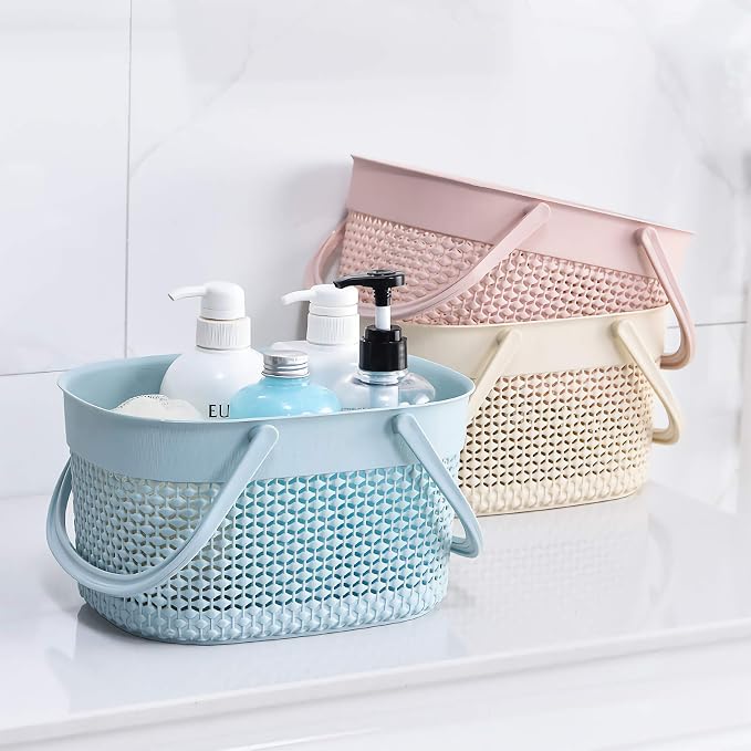 rejomiik 2 Pack Plastic Shower Caddy Basket, Portable Organizer Storage Tote with Handles Toiletry Bag Bin Box for Bathroom, College Dorm Room Essentials, Kitchen, Camp, Gym, Blue | Organizer Storage Tote Toiletry Bin for Bathroom, College Dorm Essenti...