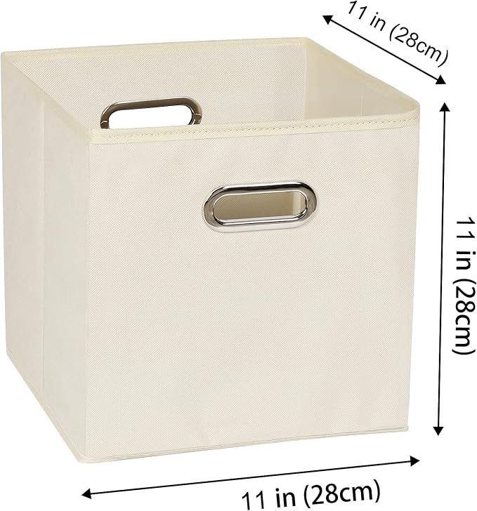 Yunkeeeper storage bins Cubes, Fabric Cube Organizer with Handle, Foldable Cube Bins for Cloth or Accessary Storage, 11x11x11, Set of 6, (Creamy White)