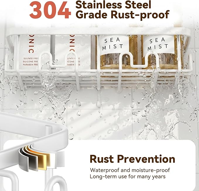 YASONIC Shower Caddy Adhesive, 100% Rustproof Shower Organizer, Large Capacity Shower Shelves for Inside Shower, No Drill Shower Storage for Home (2 Pack White)