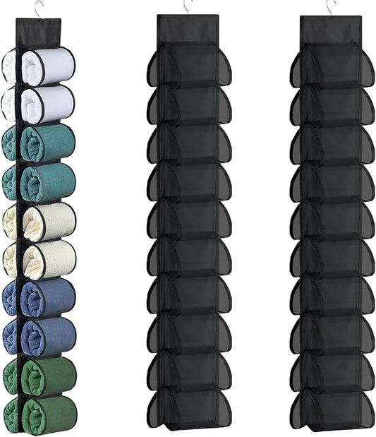 2-Pack Hanging Organizer for Closet - 20 Pocket Leggings Storage | Yoga for Pants & Accessories Multi-Pocket Closet Organizer for Apartments & Dorms, Space-Saving, Behind Door Design (Black)
