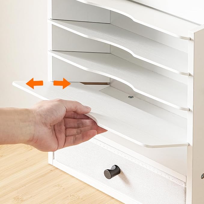 HOOBRO Wall File Organizer, Mail Organizer Wall Mounted, Wooden Literature Organizer, Construction Paper Organizer with Drawer Storage and 2 Hooks, for Office, Classroom, Home, White WT14WF01