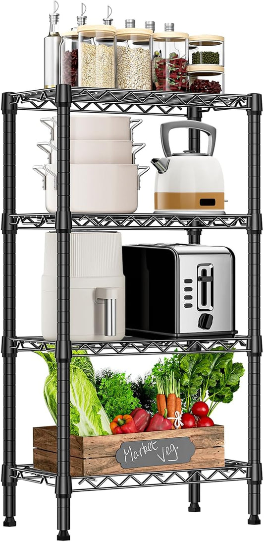 M MZG 1000 lbs 4 Tier Shelf Metal Storage Shelves Wire Rack Closet Organizers with PP Board for Garage Kitchen Bathroom Laundry Black 11.8" D x 21.7" W x 39.5" H