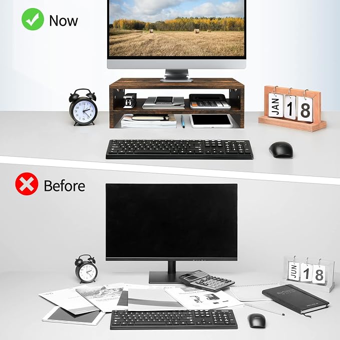 Zimilar Monitor Stand Riser, 2 Tiers Wood Laptop Computer Monitor Riser | for PC Screen, iMac, Desktop Screen Monitor Stand Riser with Storage for Home Office