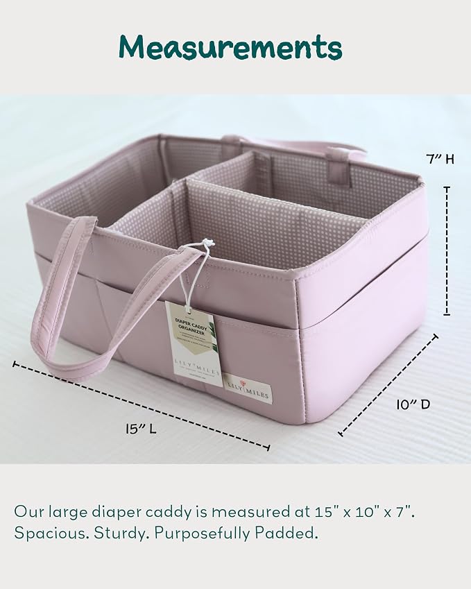 Baby Diaper Caddy Organizer, Wipeable Diaper Organizer Basket with 8 Pockets for Newborn Essentials, Baby Shower Gifts, Nursery Tote Bag for Changing Table or Car (Rosy Lilac, Large)