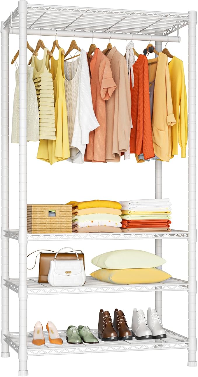 Ulif H2 Heavy-Duty Portable Closets, 4-Tier Freestanding Garment Rack Suit for Small Space and Corner, Closet Organizer System Portable Closet Wardrobe, Max Load 500 LBS, White | Metal Closet System for Hanging Clothes with Shelves and Hangers, Clothin...