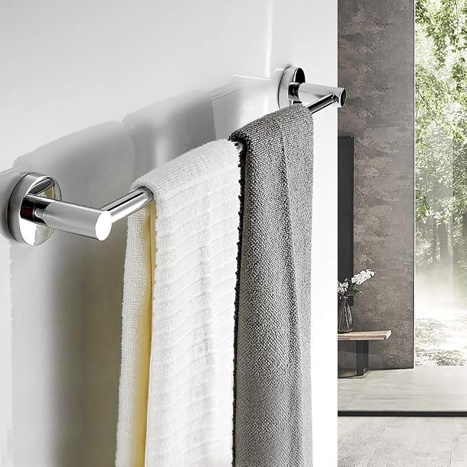 BESy Adjustable Towel Bar Towel Racks for Bathroom Rod Wall Mounted Chrome | Adjust 15" to 26" Rustproof, Stainless Steel Towel Holder, Wall Mounted for Bathroom Accessories, Heavy Duty, Space Saving