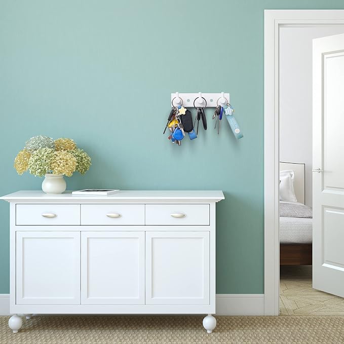Blulu Key Holder for Wall Set of 2 Adhesive Key Holder Stainless Steel 3 Key Hooks Holder Rack Modern Key Hooks Hanger for Wall Home Kitchen Entryway Hallway Office Cabinet Bathroom (White)