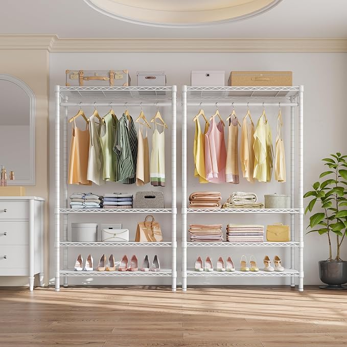 VIPEK V1 4-Tier Clothes Rack with Hanging Rod, Freestanding Closet, White | Freestanding Closet Clothing Rack with 4 Adjustable Shelves for Bedroom/Closet/Laundry Rooms, Heavy Duty Max Load 500 LBS