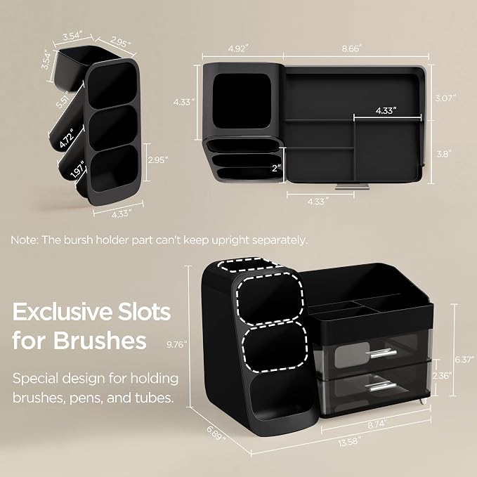 HBlife Cologne Organizer for Men Makeup Organizer with Brush Holder for Vanity, Large Plastic Bathroom Countertop Organizer Skin Care Storage, Fathers Day Gift for Dad Husband, Black