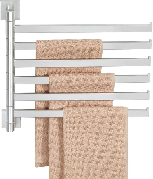 Alise 6 Arm Swivel Towel Rack, Swivel Towel Bar Brushed Nickel, 13.6 Inch | Space Saving Swing Arm Towel Rack for Bathroom Kitchen Outdoor, 180° Rotating, SUS304 Stainless Steel