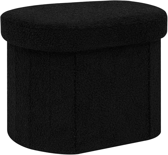 B FSOBEIIALEO Storage Ottoman for Dorm Room, Boucle Folding Storage Ottoman Foot Rest, 16.14 Inches Small Collapsible Ottoman Cube for Living Room Black