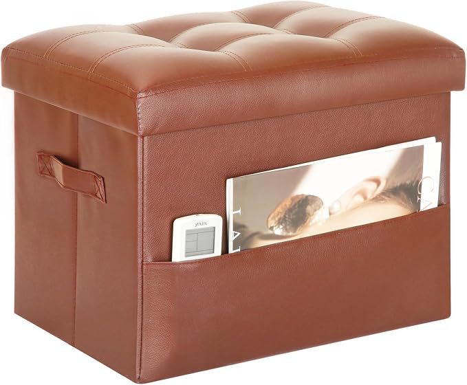 BelugaHelper Storage Ottoman Foot Rest Stool. Folding Ottoman with Storage with Thicker Foam Padded Seat. 330 lbs Footstool Bench for Living Room, Bedroom, Home Office Table, 17x13x13in, Light Brown | Small Ottoman with Storage with Thicker Foam Padded...
