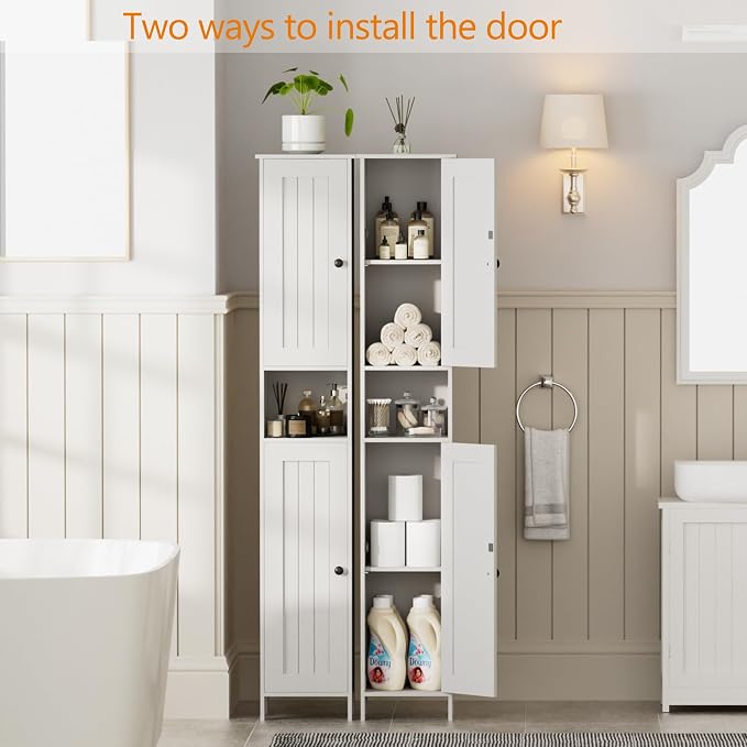 Homleke Tall Bathroom Storage Cabinet with 2 Doors, Slim Bathroom Cabinet | Narrow Storage Cabinet with Adjustable Shelves, Anti-Tip Design, Reversible Door, Easy Assembly, White, 11.8''W