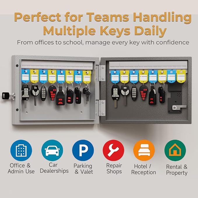 16 Key Lock Box Smart Key Organier Cabinet with Keypad & App for Office | Wall Mounted Lockbox use App, Custom & One Time Password, WiFi (Need W100 Bridge) Unlock for School, Office, Fleet, Hotel