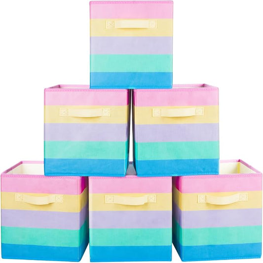 ShellKingdom Storage Bins, Foldable Fabric Storage Cubes And Cloth Storage | Storage Organizer For Closet And Toys, 10.5x10.5x11 INCH, 6 Pack (Rainbow)