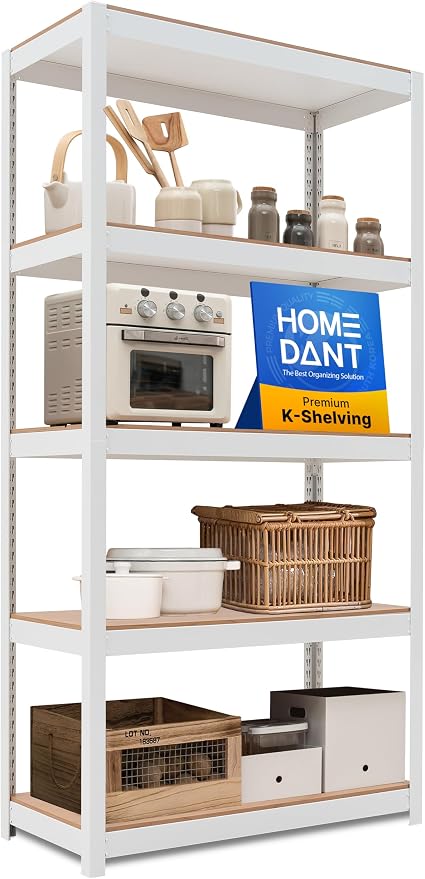 House White 36.2" W 5 Tier Storage Shelves Garage Shelving Unit | Adjustable boltless metal shelving for pantry, closet, kitchen, basement, garage and warehouse