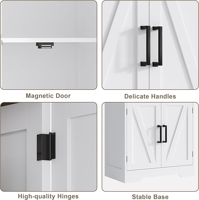 Treocho Farmhouse Bathroom Floor Cabinet with Adjustable Shelves | 13.78"D x 23.62"W x 43.46"H, Freestanding Kitchen Pantry Cabinet, Cupboard for Living Room, Dining Room, White