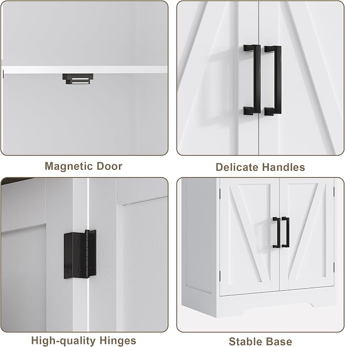 Treocho Farmhouse Bathroom Floor Cabinet with Adjustable Shelves | 11.81"D x 23.62"W x 43.46"H, Freestanding Kitchen Pantry Cabinet, Cupboard for Living Room, Dining Room, White