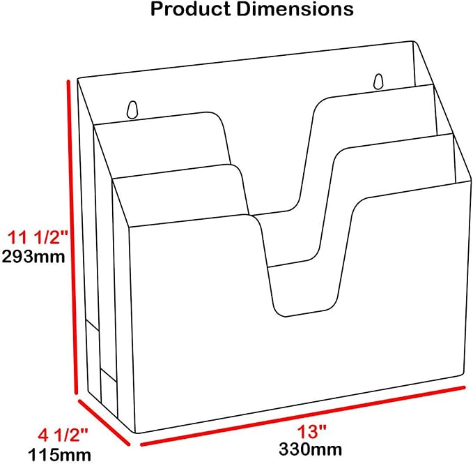 Acrimet Horizontal Triple File Folder Organizer Sorter, Letter Size, Red | 3 compartments to separate and organize documents, folders and papers