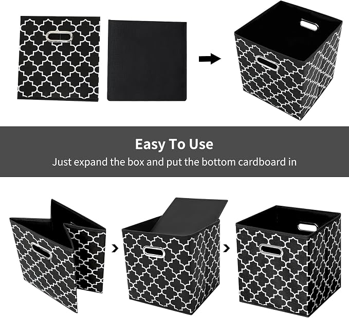 Fabric storage bins Cubes, Fabric Cube Organizer with Handle, Foldable Cube Bins for Cloth or Accessary Storage, 11x11x11 set of 6,Black Light