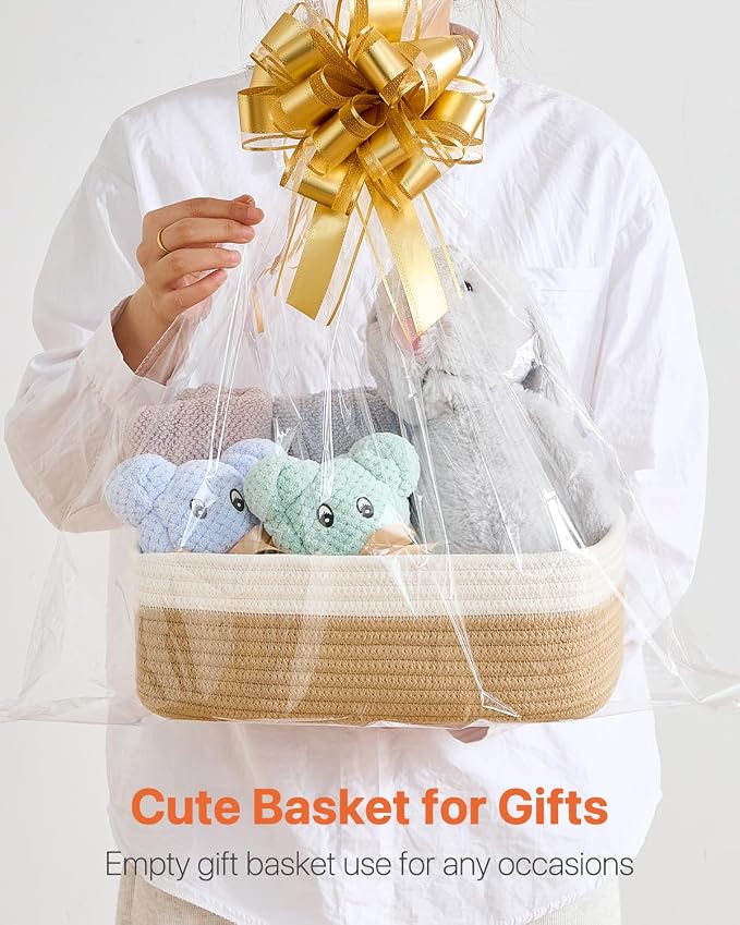 KALLAX Small Woven Storage Basket for Organizing, 12 x 8 x 4.5 inch, 3 Pack | Shelf baskets for closet organization, toy storage and home decor, Perfect as empty gift baskets for holidays, White & Brown