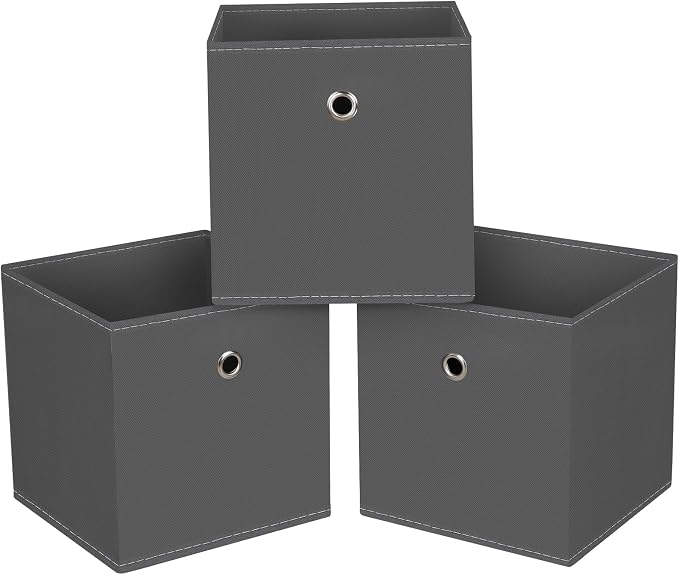 13x13x13 storage cube bins,collapsible fabric storage cubes Decorative storage basket,13 inch Record cube storage box for shelves,clothing,shelf,drawer,bathroom organizer,Set of 3 (Grey)