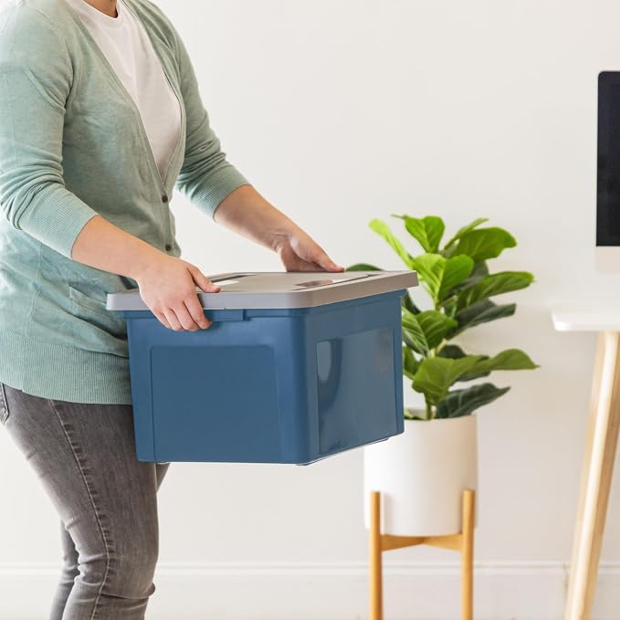 IRIS USA 35 Qt. Letter/Legal File Box with Latching Lid, Navy/Gray | Protect important documents, letter and legal files with secure storage for home offices, moving, and long-term organization